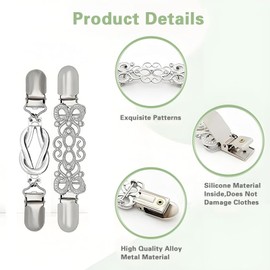 4PCS Adjustable Vintage Clips Set for Sweaters/Cardigans/Dresses - Collar Shawl Waist Hat Accessories | Women/Girls Fashion Decor (Gold/Silver)