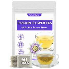 60 Premium Passion Flower Tea Bags, Made with 100% Natural Passionflower Leaves, No Additives & Caffeine Free.