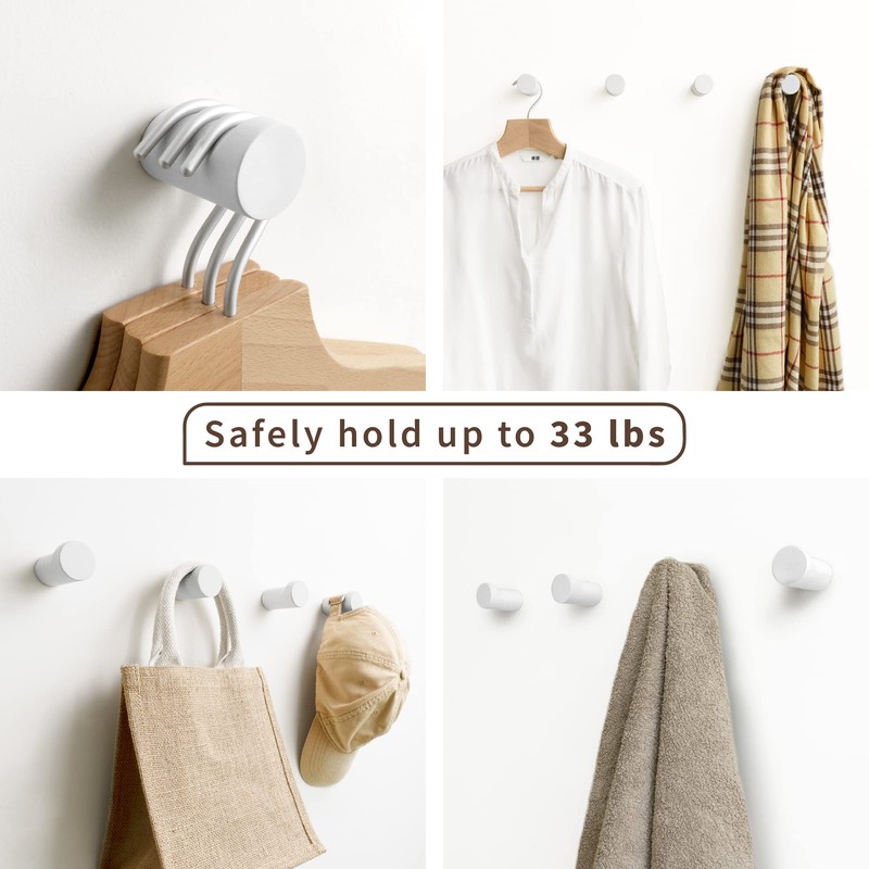 NAUMOO Wooden White Wall Hooks - Pack of 4 -