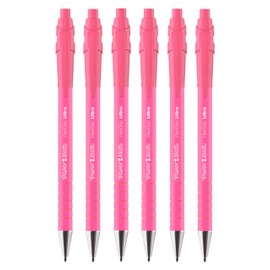 Paper Mate Flexgrip Ultra Retractable Ballpoint Pens | Medium Point 1.0mm | Blue Ink | Bright Pink Retro Barrels | Pack of 6
