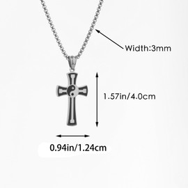 Scddboy Yin Yang Necklace for Men Women Stainless Steel Cross Pendant Necklaces,Chinese Tai Chi Rhinestones Christian Cross, Stainless Steel, cross