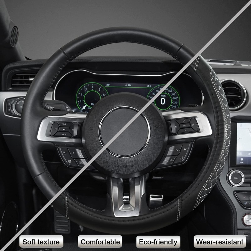 GIANT PANDA PU Leather Steering Wheel Cover, Compatible with Ford