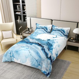 Erosebridal 100% Organic Cotton Blue Marble Duvet Cover Queen Size Modern Simple Abstract Theme Soft Bedding Set Tie-Dye Style Comforter Cover Set for Adult Women Girls