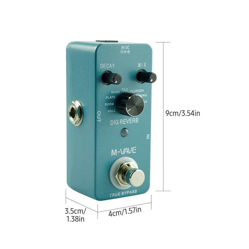 Nurdo Digital Reverb Guitar Effect Pedal 9 Reverb Types Decay&Mix