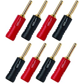 8 QED Screwloc Forte Gold Plated 4mm Banana Plugs for Speakers and Amplifiers (4 Red 4 Black)