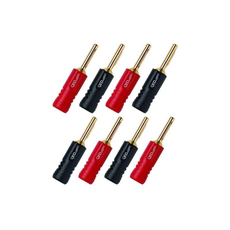 8 QED Screwloc Forte Gold Plated 4mm Banana Plugs for