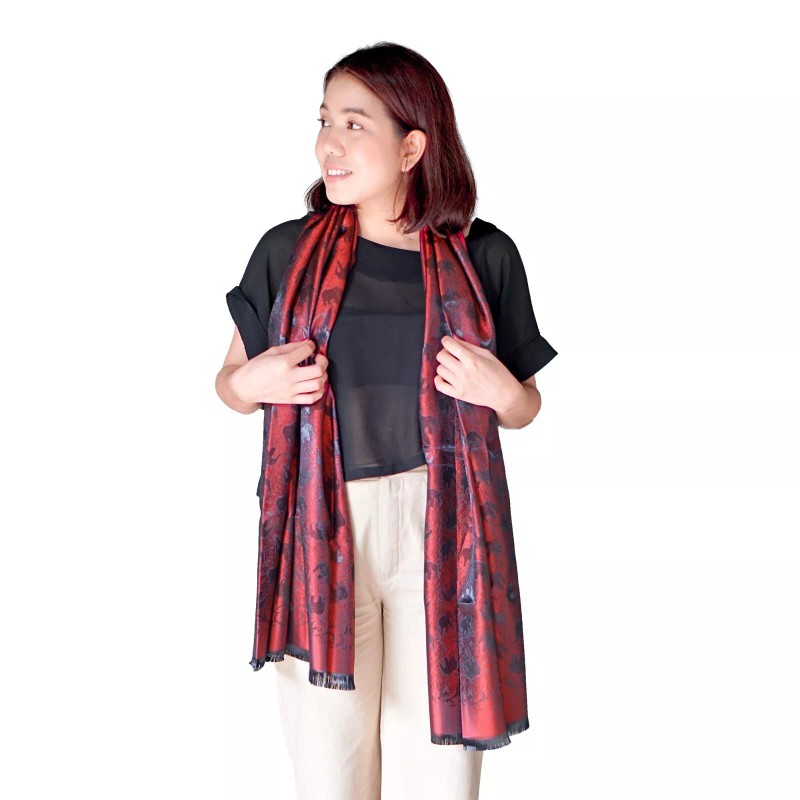 AeraVida Elegantly Stunning Hand Woven Red and Black Silk Elephant