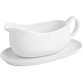 KITCHENLESTAR Ceramic Gravy Boat with Saucer Tray - 17 oz Sauce Boat Server for Gravy,Broth,Black Pepper,Salad Dressing,Creamer - Spill-Resistant Design, Lead-Free &Oven/Microwave/Dishwasher Safe