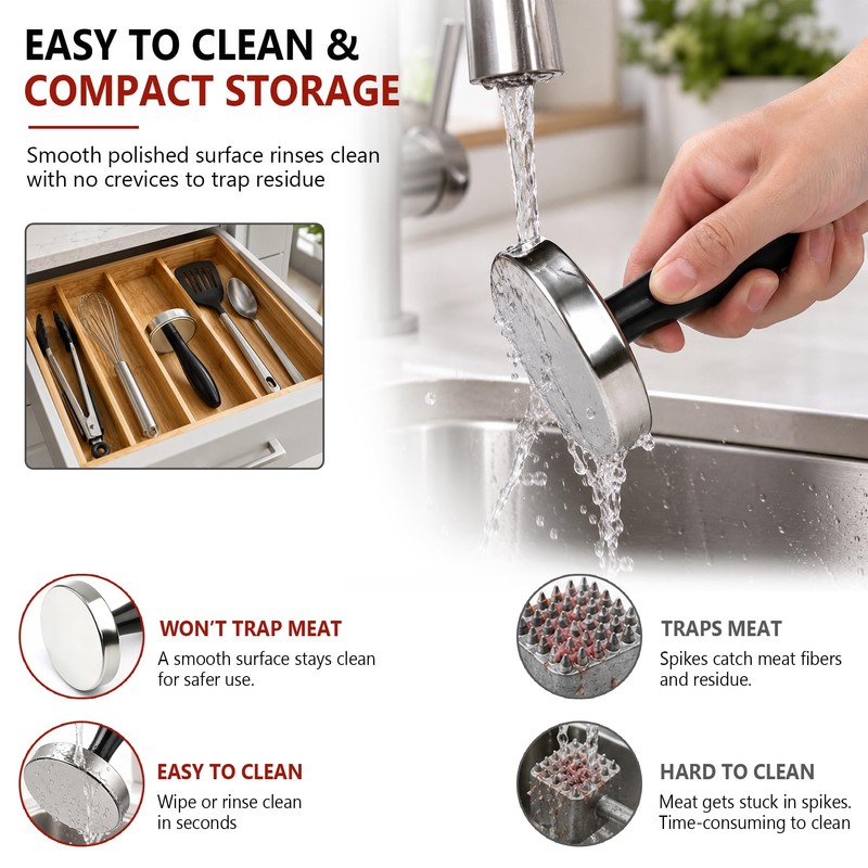 Meat Pounder Tenderizer, Solid Stainless Steel Meat Flattener & Smash
