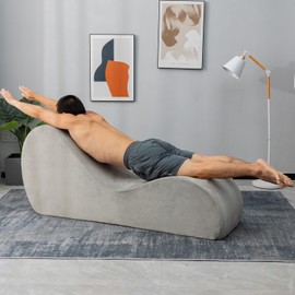 Zenosyne Yoga Lounge Chair - Chaise Lounge with Washable Cover, Side Pockets, Non-Slip Bottom for Bedroom Relaxation & Stretching, Adults Couples (Grey)