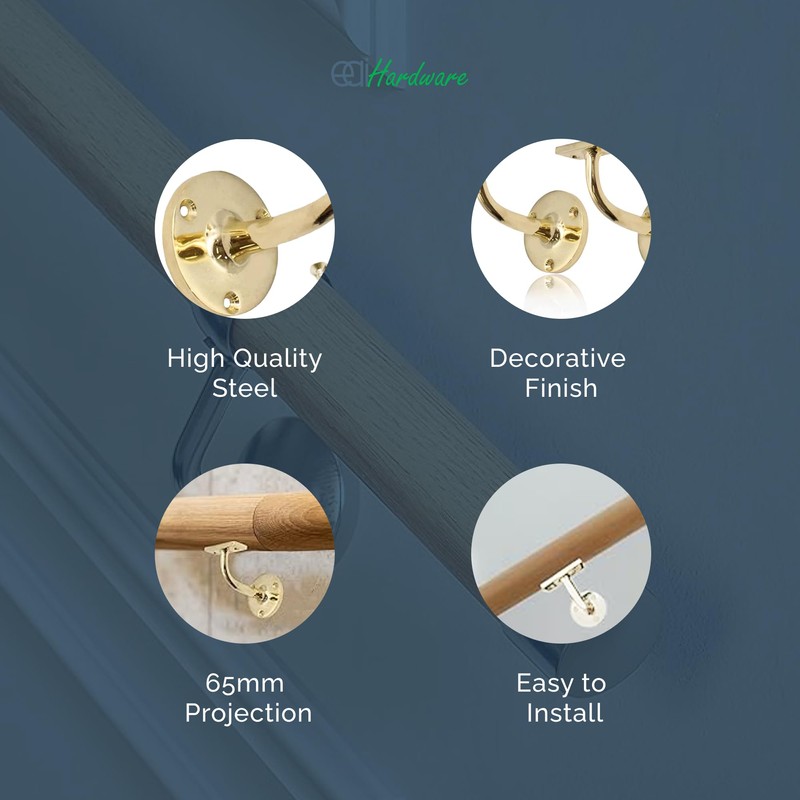 EAI Polished Brass Handrail Brackets - Pack of 2