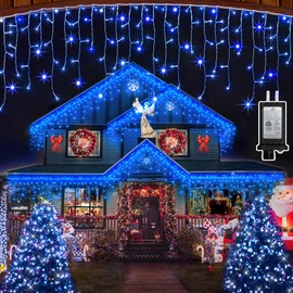 1620 LED Christmas Outdoor Lights with 360 Drops, 164ft Hanging Curtain Lights with 8 Modes Timer & Memory, Waterproof Christmas Fairy Lighs for House Roof Holiday Wedding Christmas Decor (Blue)