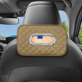 PU Leather Car Tissue Box & Napkin Holder with Sun Visor Hanging Storage Tissue Box Cover for Paper LG-Q091color: Beige