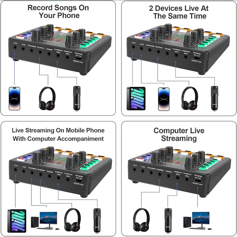 AnnuoYi M8 Audio Mixer,Live Sound Card,Portable Audio Mixer, Audio Interface