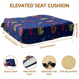 Toddler Booster Seat for Dining Chair, Non Slip Booster Seat with Adjustable Safety Belt and Fastening Strap, Cute Table Booster Seat Lightweight Booster Seat Cushion for Travel Home Toddler