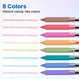 WRITECH Gel Pens Fine Point: 0.5mm Multicolor Ink Retractable 8ct Smooth Writing No Smear for Journaling Drawing Note Taking Silent Click Assorted Colored Pen Set