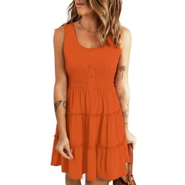 Yajedo Orange Dresses for Women Sleeveless Casual V Neck Summer Sundresses Pleated Ruffle Hem Knee Length Tank Dress(Orange X-Large)