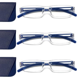 Viseng 3 pairs of reading glasses, blue light blocking glasses, computer reading glasses for men and women, fashionable rectangular one-piece glasses frame+1.0(Blue)