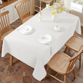 Honellaty Faux Linen Rectangle Tablecloth, 200GSM Waterproof Washable Textured Woven Table Cloth, Fabric Table Cover for Dining, Party, Wedding, Indoor Outdoor (60 x 102Inch, Christmas White)