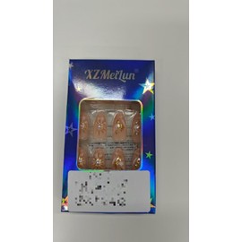 3D Nude Press on Nails Medium Almond with Bohemian Design, Nude Nail + Gold Star Glossy Glue on Nails for Women with Kit, Reusable Soft Gel Stick on Fake Nail with 3D Gold Stars Designs Perfectly Fit