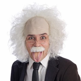 Carnival Toys Parrucca Einstein Uomo con Occhiali e Baffi – Look Scienziato Capelli Bianchi – Kit Cosplay per Carnevale, Halloween e Teatro