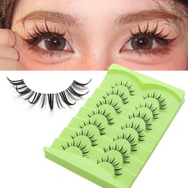 7 Pairs Cartoon Eyelashes and Clear Bands, Japanese Anime Cosplay Eyelashes, Spiky Wet Look Eyelashes, 12mm Asian False Eyelashes Cluster (02)