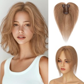 Hair Toppers for Women Real Human Hair,TESS Human Hair Toppers,Clip in Human Hair Toppers,Clip in 100% Human Hair Toppers for Thinning Hair,8 * 11cm Soft Base 11 inch/20g Light Brown