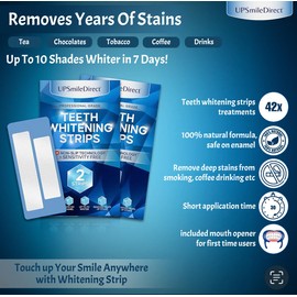 UPSmileDirect Professional Teeth Whitening Strips 21 Treatments -Enamel Safe - Non-Sensitive - 42 Peroxide-Free Whitening Strips -Dentist Formulated Teeth Whitening Kit+Mouth Opener+ Tongue Scraper