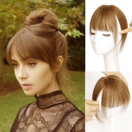 ELIO Clip In Wipsy Bangs 100% Real Human Hair With Topper Lace 360° Coverage Natural Black Clip-on Hairpieces for Women's Daily Wear