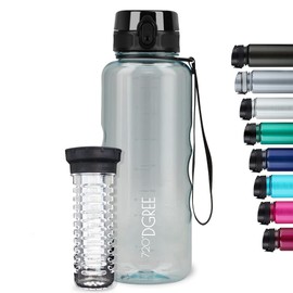 720°DGREE Water Bottle “uberBottle“ - 1.5 L crystalClear +Fruit-Infuser - BPA-Free Tritan, Leakproof, Reusable Drinking Bottle - Sports Bottle for Gym, Fitness, Hiking, Travel, School, Office