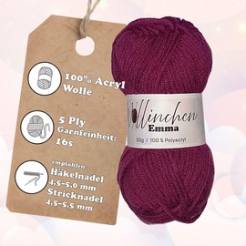 Wollinchen Emma Wool - 5 x 50 g - for Knitting, Crocheting, Knotting, Felting or Crafts (Bordeaux)
