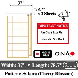 ONAO Plastic Shoji Paper Roll – 2 Sheets (Each 37" x 78.7"), Sakura (Cherry Blossom) Pattern, Heavy Duty Shoji Screen Replacement – Tear-Resistant, UV-Blocking, Wipeable, Made in Japan