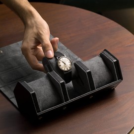 Horology Hour Prism Genuine Full Grain Leather Watch Case for Men - Watch Roll Travel Case - Storage Organizer & Display - Watch Accessory - Luxury Suede