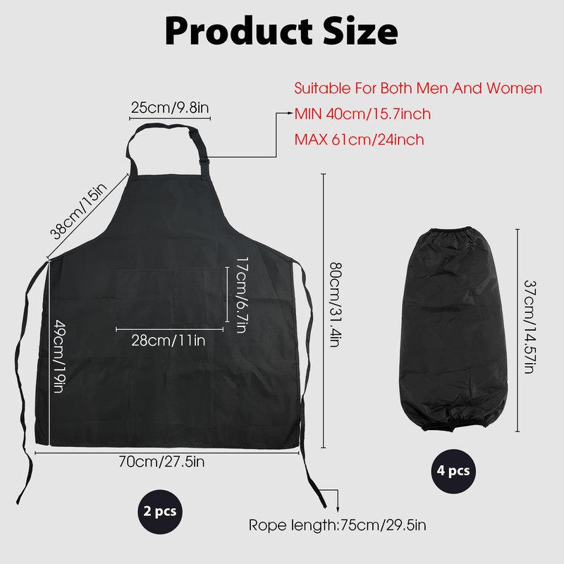 2 Pack Black Apron, Waterproof Adjustable Black Kitchen Chef Aprons
