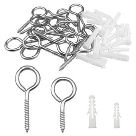 20pcs 304 Stainless Steel Eye Screws Hooks Galvanised Heavy Duty Eyelet Vine Eye Bolts Self-Tapping Screw Hooks Kit, for Fixing Wood Garden, Frame Loop Ring Wall Hangers Curtain (M4*50, M5*70)