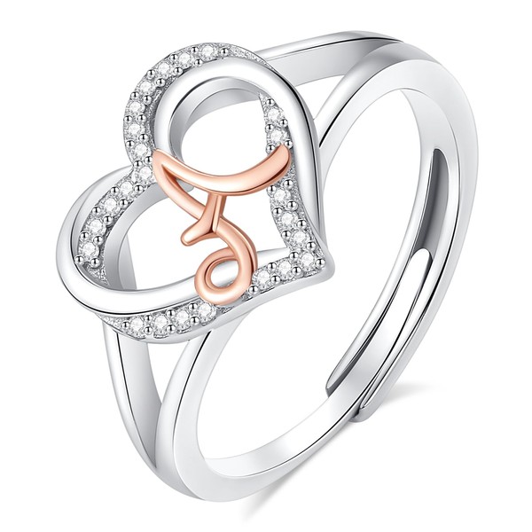INFUSEU 925 Sterling Silver Initial Heart Ring for Women Girls,