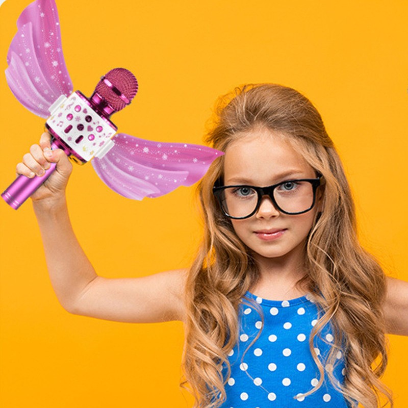 Kids Bluetooth Microphone Wireless LED Lights Wings Decoration USB Rechargeable