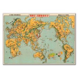 Large Vintage Japanese World MAP by Keizo Shimada of Japan circa 1933 24x36