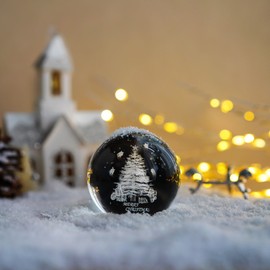 3D Glass Laser Christmas Tree Ball Sphere 60mm Crystal Ball with Stand Glass Ball Paperweights Christmas Ornament Decoration for Home