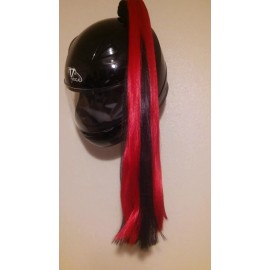 Tails4Helmets RED & BLACK Helmet Ponytail /  Motorcycle, Bike, Skate..Helmet Hair  24" each