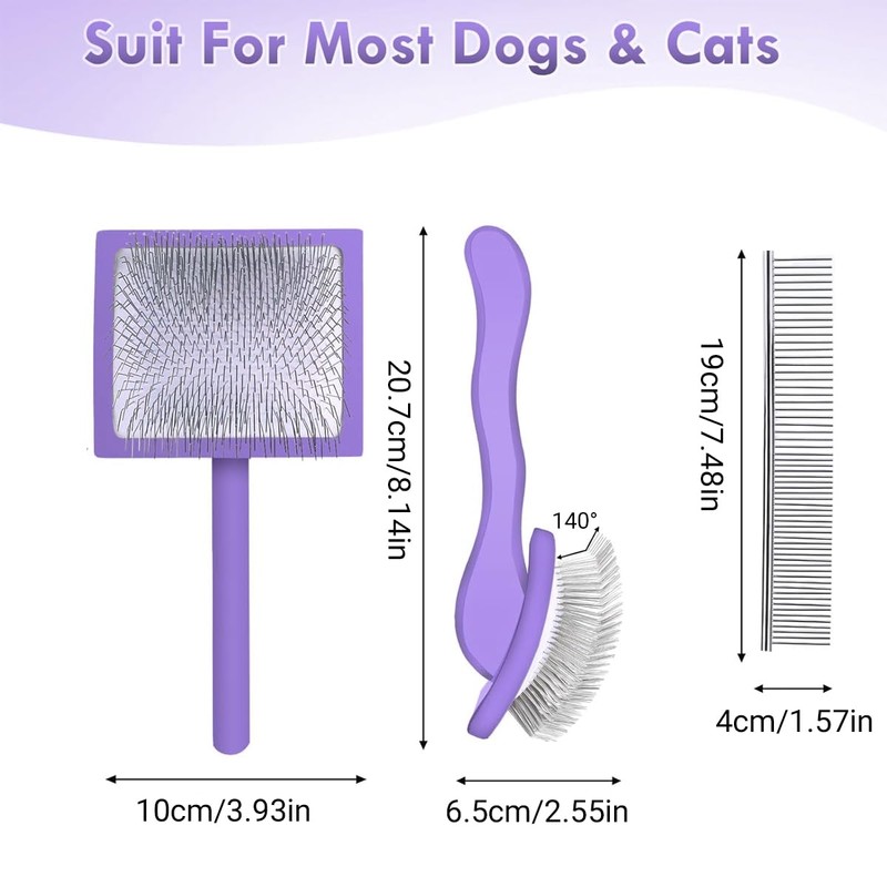 AIMALL 2 PCS Solid Wood Pet Grooming Brush, Ergonomic 8.14