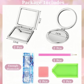 4 Pcs Diamond Painting Compact Mirror Gem Art Mirror Pink Pocket Mirror Compact Diamond Art Small kit for Beginners Adults DIY Art Craft Woman Gifts