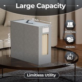 TIMBLE Bed Sheet Organizers & Storage, 4 Pack for King, Queen & Large Sheet Sets, Closet Organizer for Linens, Clothes, Blankets & Bedding, Foldable Fabric Bins with Handle, Name Tag & Window (Gray)