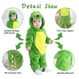 Doladola Unisex Baby Toddlers Romper Jumpsuit Hooded Cartoon Sleepsuits Infant Outfit (18-24 Months, New Green Dinosaur)