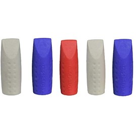Faber-Castell Grip 2001 Eraser Cap Twin Pack - Coloured (Pack of 5), Blue,Grey,Red