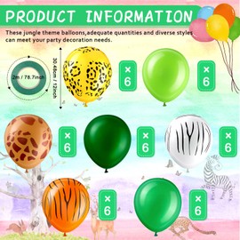 Pack of 42 Jungle Balloons Animal Pattern Latex Balloons 12 Inch Jungle Balloons Leopard Giraffe Zebra Tiger Balloons Safari Party Accessories for Children's Birthday Jungle Party Decoration