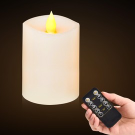 milysoek 3x4 Flickering Flameless Candles Set of 1,Real Wax Pillar LED Candles Battery Candles,with Timer,4 inch Flameless Candles with Remote,Battery Powered Candles,for Holiday Home Decor,White