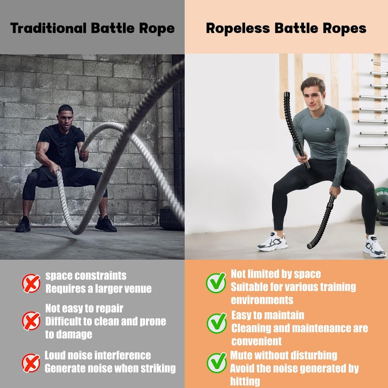Ropeless Battle Ropes, Weighted Portable Workout Ropes For Home Gym