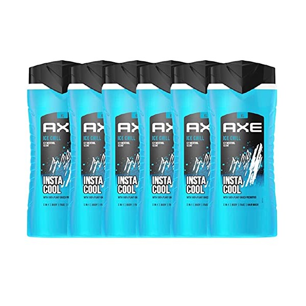 AXE 3-in-1 Shower Gel & Shampoo Ice Chill XL Men's Shower Gel 6 x 400 ml Body Face Hair Wash Shower Gel Dermatologically Tested (Set of 6)