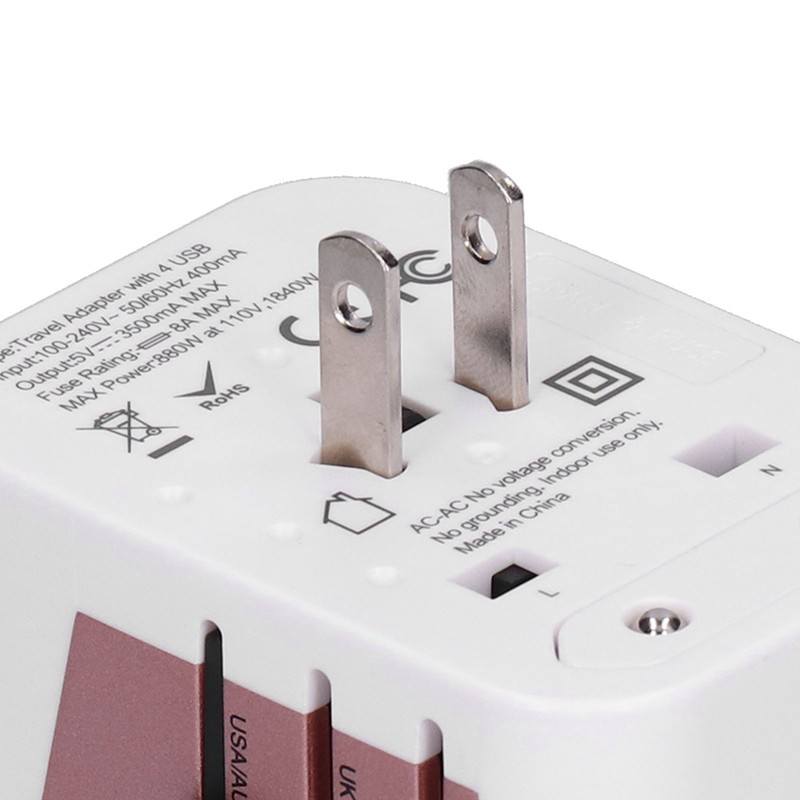 International Power Adapter Travel Plug with 4 USB Ports for